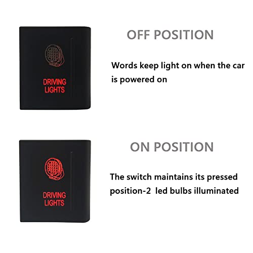 Image of Red Led Car Push Button Switch with Wires for VW Volkswagen Amarok 3Amp 12V (Driving Lights-Right Side)