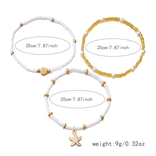 Image of Ankle Bracelets for Women Waterproof Beach Jewelry for Women Elastic Beaded Anklets Boho Seashell Pearl Starfish Anklets for Women Foot Jewelry