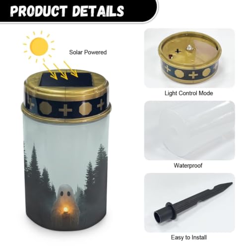 Image of Halloween GhostSolar Memorial Lights for Graves | Outdoor Waterproof LED Flameless Candle Grave Lights Solar Powered Landscape Light for Grave Memorial Gift, Cemetery Decor