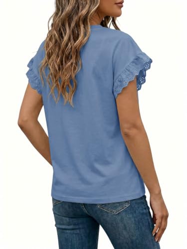 Image of Tankaneo Womens Summer Crewneck T-Shirts Lace Cap Sleeve Tops Dressy Casual Loose Fit Work Basic Tees Outfits 2026