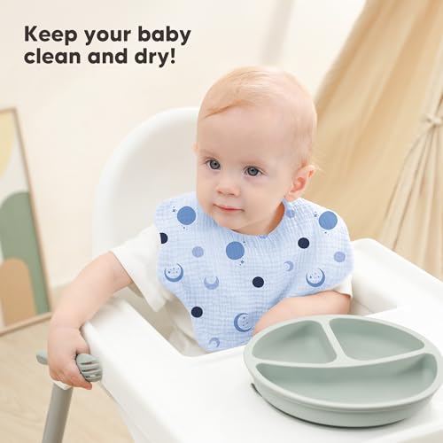 Image of Bearmoss Muslin Baby Bibs for Drooling & Teething Cotton Drool Bib 6 Pack | Soft Absorbent Adjustable Bibs for Unisex Boys and Girls,Easy to Clean for Infant,Toddler, Newborn,Wider design,0-36 Months