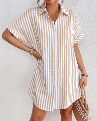 Image of Bsubseach Women Swimsuit Coverup Shirt Dress Button Down Bathing Suit Cover Up Beach Vacation Outfits