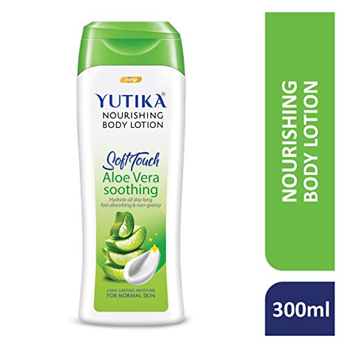 Image of Yuthika Naturals Aloe Vera Soft Touch 300ml Body Lotion for Women & Men | 72Hr Hydration | for Dry to Very Dry Skin | Enriched with Aloe Vera | Non Greasy & Healthy Looking Skin