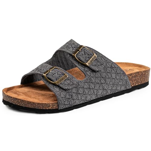 Image of Women's Comfy Arch Support Cork Footbed with Adjustable Unique Knitting Straps Slides Sandals, 9, Coal Grey