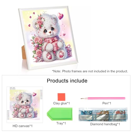 Image of Tontut Bear Diamond Art Painting Kits, 5D Special Shape Beginner Diamond Art, Crystal Rhinestone Diamond Art Painting, Home Wall Decoration Gift 12x12 inch
