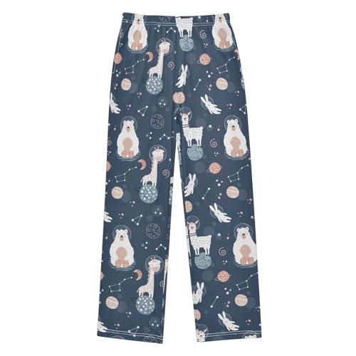 ZZXXB Astronaut Llama Bear Boys Long Pants Soft Trousers Elastic Waist Kids Lounge Bottoms with Pockets S-XL