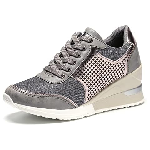 THESTRON Women 2.5 Inch Height Increasing Fashion Casual Shoes Comfortable Walking Footwear for Ladies, Silver, 4 UK Cover