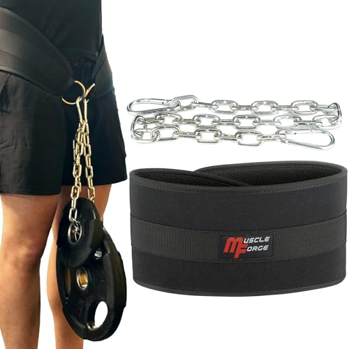 MuscleForge® Cinturón de Lastre, Dip belt, cinturón de carga hasta 240 kg con cadena y mosquetón, cinturón para entrenamiento de fuerza con pesas colgantes, Cinturon Lastre para Dominadas y Dips