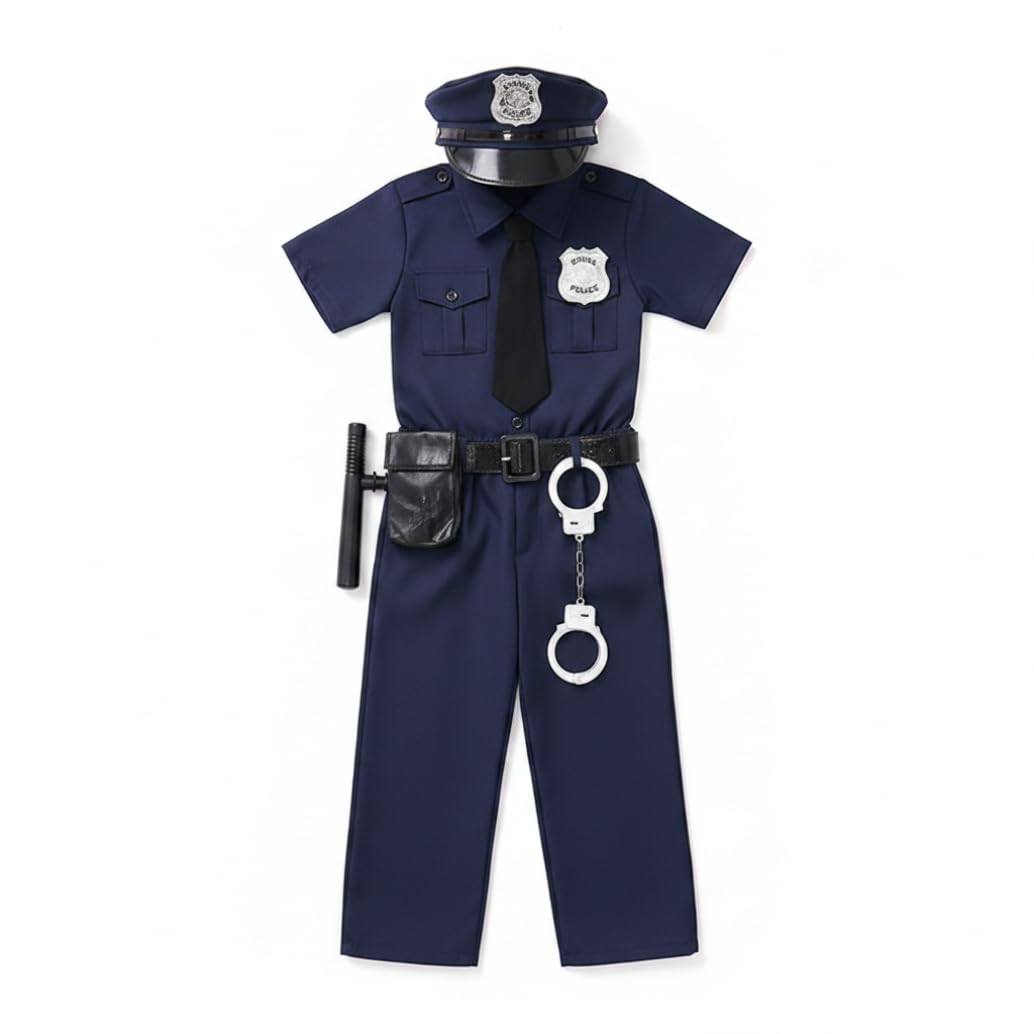 Jorzer Costume da poliziotto per bambini, Costume da poliziotto per bambini, per ragazzi Completo da gioco di ruolo blu con set completo di accessori L.