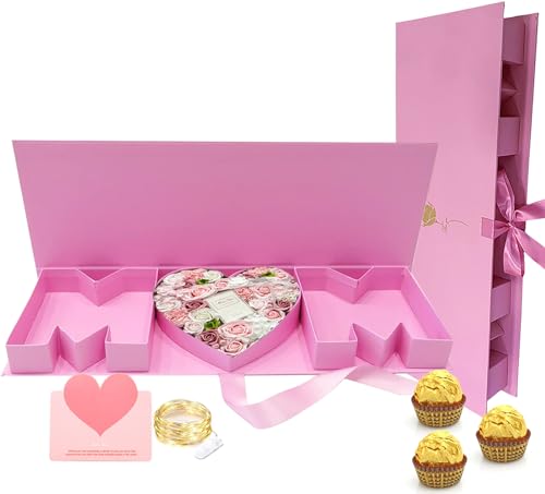 Assembled Mother's Day MOM Letter Shaped Fillable Gift Box Empty Cardboard Letter Flower Box Chocolate Strawberry Candy Jewelry Packaging for Luxury Style Flower Gift Arrangements Birthday, Pink