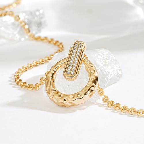 Fettero Dainty Gold Necklace for Women, 14K Gold Plated Pendant Necklace Cubic Zirconia Charm Necklaces for Women Jewelry Gift