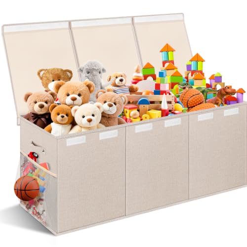 Image of Extra Large Toy Box with Lids, Collapsible Storage Bin, 38 inchx16 inchx14 inch,Beige
