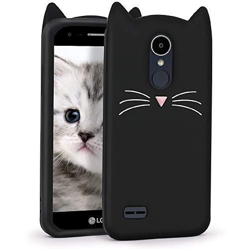 for LG Aristo Case, LG Fortune Case, LG Phoenix 3 Case, LG Risio 2 Case, LG Rebel 2 LTE Case 3D Cute Cartoon Whisker Cat Kitty Soft Rubber Silicone Protector Skin Cover LG K8 2017 (Whisker Cat Black)