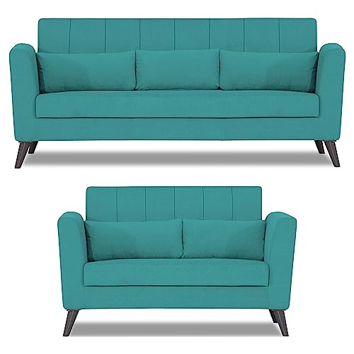 Image of Adorn India Daniel 3+2 5 Seater Sofa Set (Aqua Blue) (3 Year Warranty)