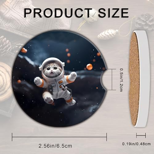Portavasos para carros de cerámica, 2 piezas, diseño Cute Space Cat miniatura 2