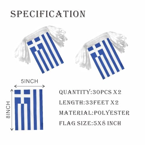 Image of 2 Pack Greece Flag Banner String Small Mini 66 Feet 60 Pcs Greek Hanging Flags Decoration