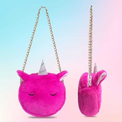 Xigga Cute Girl Bag Unicorn Wallet Plush Bag - Kids's Shoulder Bag/Little Girl Leisure Handbags- Colorful Crossbody Round Bag-Rose Red #TOP6