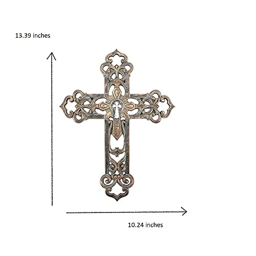 Comfy Hour 13" Polyresin Cross For Wall Antique Classic Style Handmade Hollow Out Wall Decoration For Christmas, Communion And Nativity, Bronze, Faith And Hope Collection #TOP1