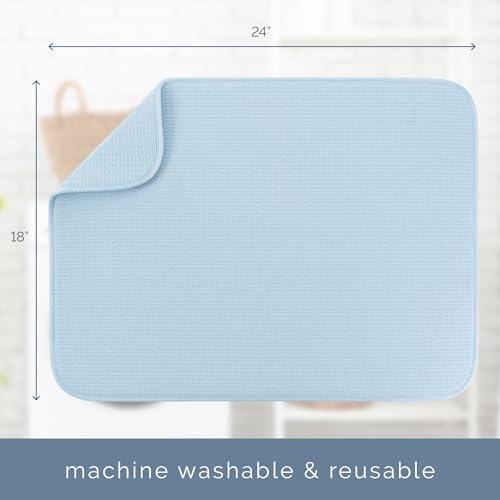 Image of S&T INC. Dish Drying Mat XL, 18 inch x 24 inch, Absorbent Microfiber Kitchen Counter Mat, Dish Drying Pad for Dishes, Utensils, Pots and Pans, Extra Large, Sky Blue