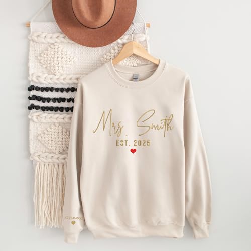 GODMERCH Custom Embroidered Mrs Sweatshirt - Personalized Future Mrs Hoodie, Bride Sweatshirts, Honeymoon Crewneck, Gift for Her Bride to Be Engagement Wedding Bridal Shower Bachelorette Party3