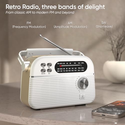 iGear Trinity Solar-Powered MP3 Player & 3-Band Radio FM/AM/SW, Bluetooth, USB, TF/SD Card, 1200 mAh Rechargeable Battery, Solar Charger(White)