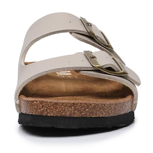 Image of WTW Women's Suede Cork Footbed Sandals Slide for Women with Arch Support | Comfortable Summer Sandals, Memory Foam Insole, Adjustable Buckle Beach Slip on Sandals for Travel and Everyday Wear