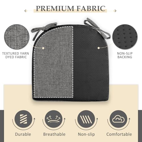 Image of Wellsin Chair Cushions for Dining Chairs 4 Pack - Kitchen Chair Cushions with Ties and Non-Slip Backing - Dining Chair Pads 16 inchX16 inchX2 inch, Dark Gray