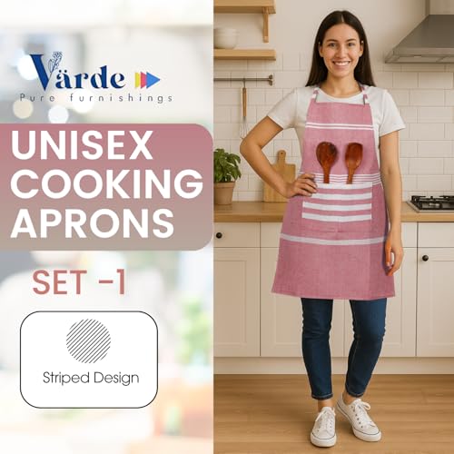 Image of Unisex Cooking Aprons | Waterproof Apron | Striped Design with 2 Front Pockets & Adjustable Neck Strap | Durable, Oil & Stain Resistant | Chef Apron for Cooking