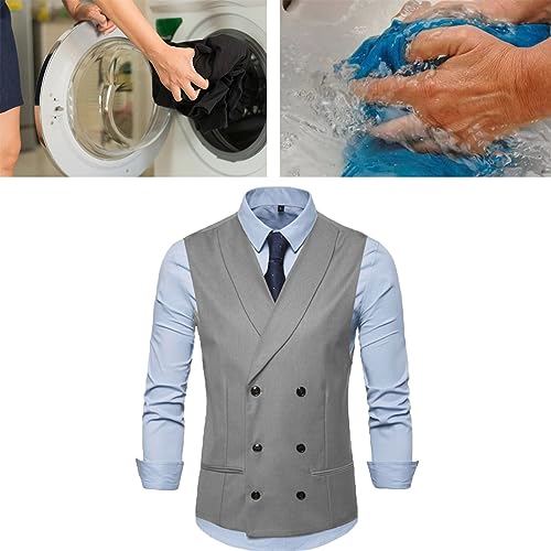 Mens Double Breasted Suit Vest with 6 Buttons Slim Waistcoat for Formal Business Grooms Wedding Sleeveless Jacket3