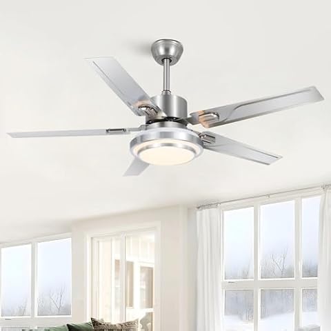 Ceiling Fan with Lights and Remote, Outdoor Ceiling Fan with 5 Reversible Stainless Steel Blades, 48 inch Modern Ceiling Fans with Lights for Patio, Pavilion, Warehouse Indoor/Outdoor Use Cover