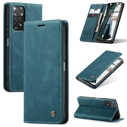 Handyhülle für Xiaomi Redmi Note 11 Hülle für Xiaomi Redmi Note 11S 4G Hülle Klapphülle Premium Lederhülle Klappbar Flip Case Tasche Magnet Kartenfach Standfunktion Klapphülle Schutzhülle Blaugrün