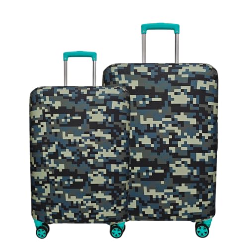 Image of Printed Polyester Suitcase Cover Stretchable Luggage Protector Trolley Bag Cover Travel Accessory (Army Squre Black-S,M)