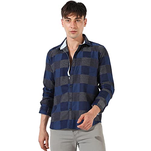 Image of CAHOOT Men's Blue Checkered Button Up Collared Shirt for Casual Wear | Shirt Crafted with Regular Sleeve, High-Performance & Comfort Fit for Everyday Wear