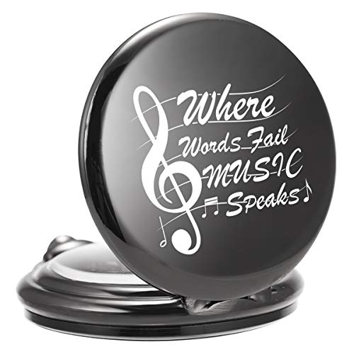 Pocket Watch, Where words fail, MUSIC Speaks Loud Pocket Watch and Chain for Men Women, Music Motif Quartz Laser Engraved Pocket Watch Vintage Steampunk Necklace Numerals steampunk buy now online