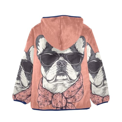 Dog with Sunglasses Girls Fleece Jacket Girls Fall Jacket Girls Zip Up Hoodie Girls Sherpa Jacket 2-10T2