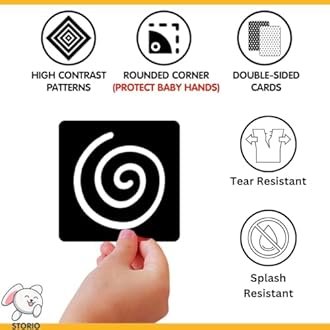 Storio High Contrast Flash Cards for Babies & Infants | Newborn Visual Stimulation & Sensory Development Language_Skills for 0 to 12 Months Kids, 48 Pictures | Best Gift |Travel Friendly