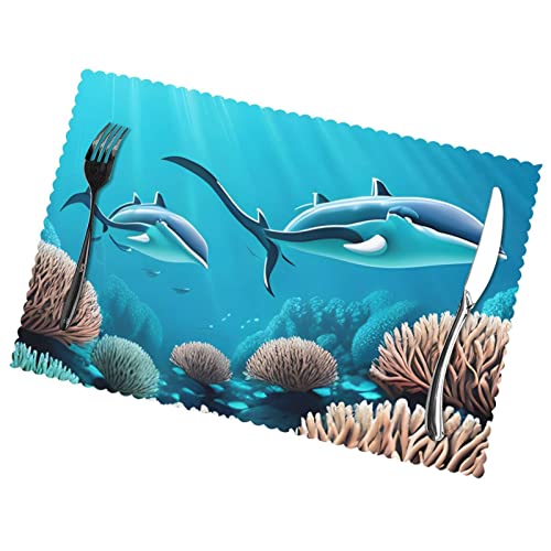Sets de table lavables en forme de baleines 30x45cm pour protection de table intérieur extérieur