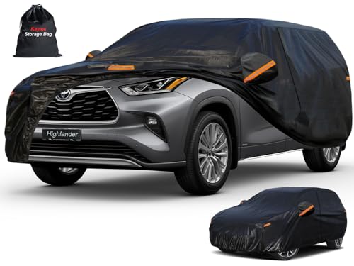 Image of Kayme 7 Layers SUV Car Cover Custom Fit for Toyota Highlander (2013-2025) Waterproof All Weather for Automobiles, Outdoor Full Cover Rain Sun UV Protection.Black