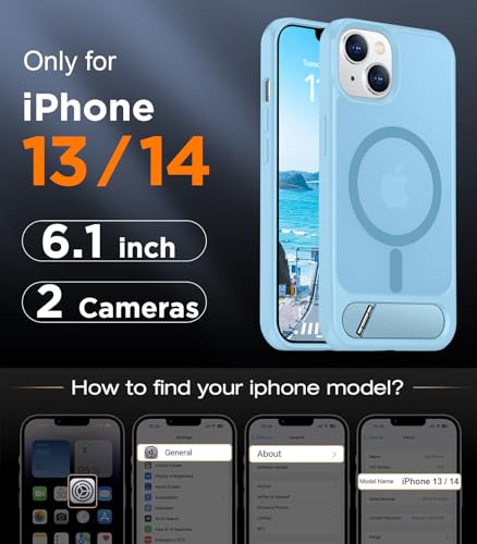 Image of Magnetic Compatible with iPhone 14 Case /iPhone 13 Case,[Built-in Invisible Kickstand][Compatible with MagSafe][Military Grade Shockproof] Slim Translucent Matte Phone Case for iPhone 14 /13 6.1 inch