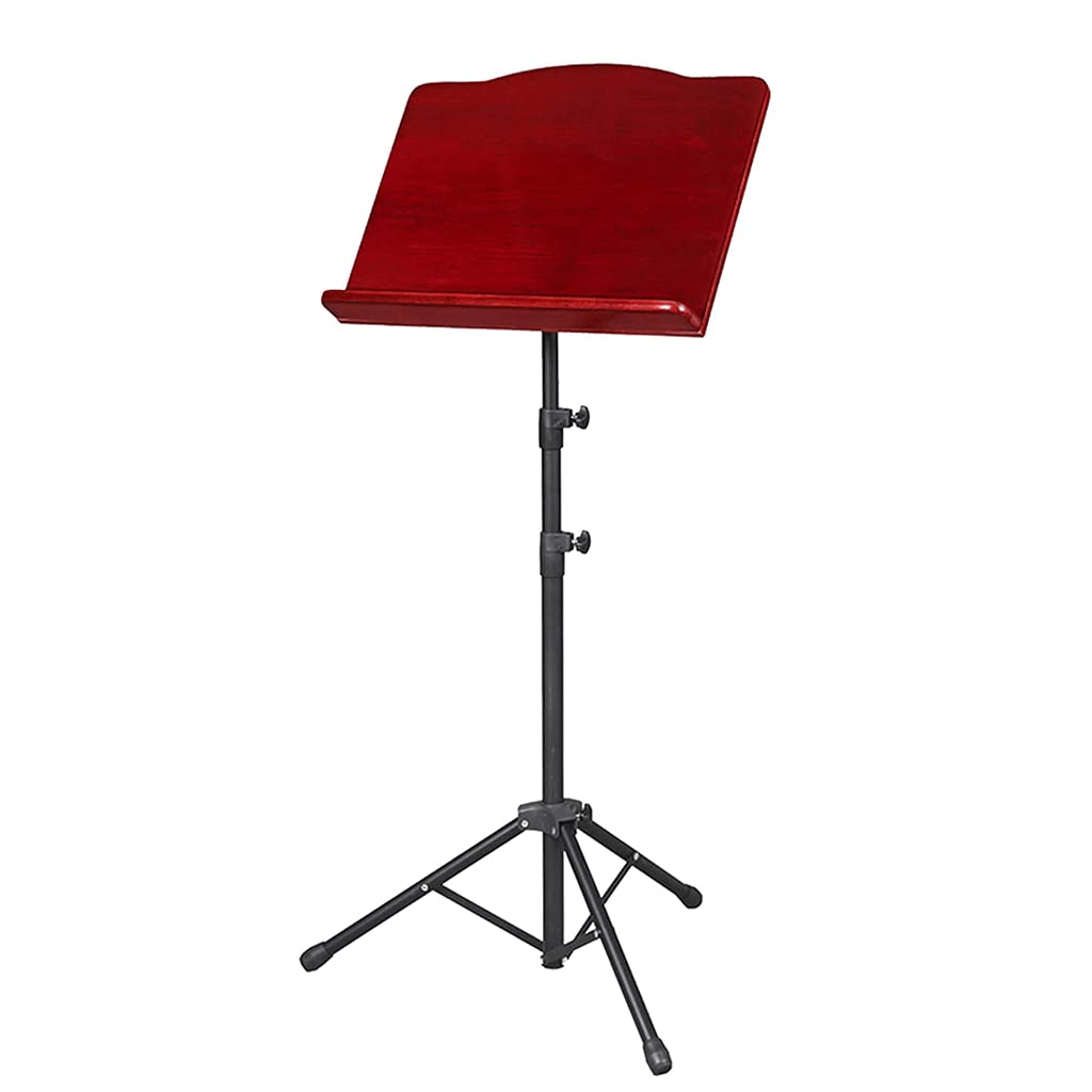 Atriles de música de Altura Ajustable, Soporte de música portátil, atriles de partituras Plegables, Estante de Almacenamiento de Metal de Madera, trípode, Color Madera (Rojo)