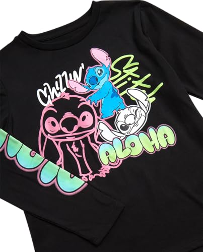 Image of Disney Girls Minnie Mouse and Lilo Cotton Blend Crew Neck Graphic T-Shirt | Officially Licensed, Soft Feel, Relaxed Comfy Fit Kids Love, Fun Character Prints, Great for School, Play and Everyday