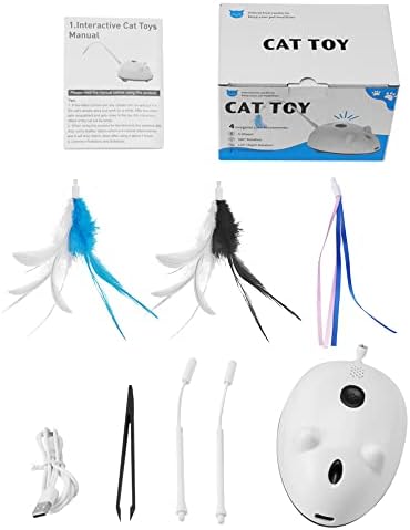 HAPPY HACHI Interactive Cat Toy Mouse Moving Feather Tail, Rechargeable Rotating Electric Toys Mice for Indoor Cats Adult Kittens Automatic to Play Alone