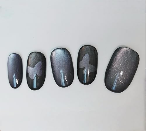 Miku Shine 手作りネイルチップ 付け爪 キャッツアイ マグネットミディアム 和風 収納ケース 10枚入 NABP17