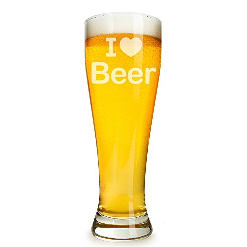 I Love Beer Engraved 16 ounce Beer Glass Pilsner