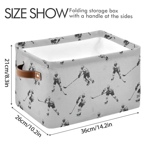 Image of Aslsiy Storage Basket Gray Hockey Players Nursery Bins Baby Canvas Box Clothes Shelf Basket Laundry Hampers 2 Pcs