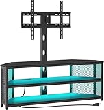 Rolanstar TV Stand with Mount and Power Outlet, Swivel TV Stand with LED Lights for 32/45/55/60/65/70 inch TVs, Black Entertainment Center Media Console with Height Adjustable Mount