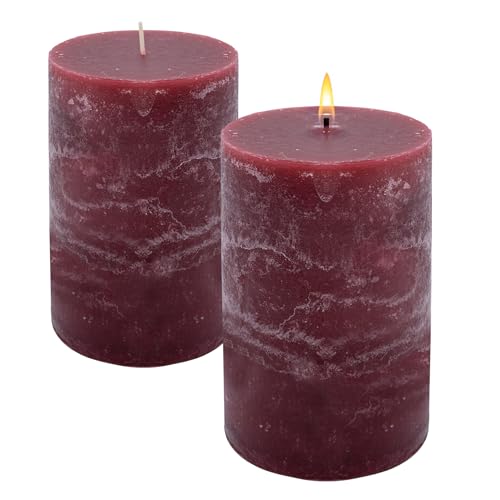 XL Echtwachs Stumpenkerze rustikal 2er Set 15 x 9 cm - bordeaux rot -...