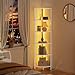 Furnulem 6 Tier Corner Shelf with LED Light, 67.5” Tall Standing Shelf Organizer, White Narrow Bookshelf with Storage Rack for Wall Corner, Living Room, Bedroom, Metal Frame, Wood Display Shelf