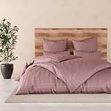 Pure Label Satin Bettwäsche 135x200 cm gestreift in Mauve – inkl. 40x80 cm Kissenbezug, 100% Baumwolle – Elegante und angenehm weiche Bettwäsche aus Satin - Oeko-Tex Zertifiziert.