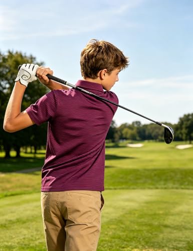 Cuddomper Boy Polo Stripe Shirt Size 7-8 Dark Red Short Sleeve Golf Top - image 4